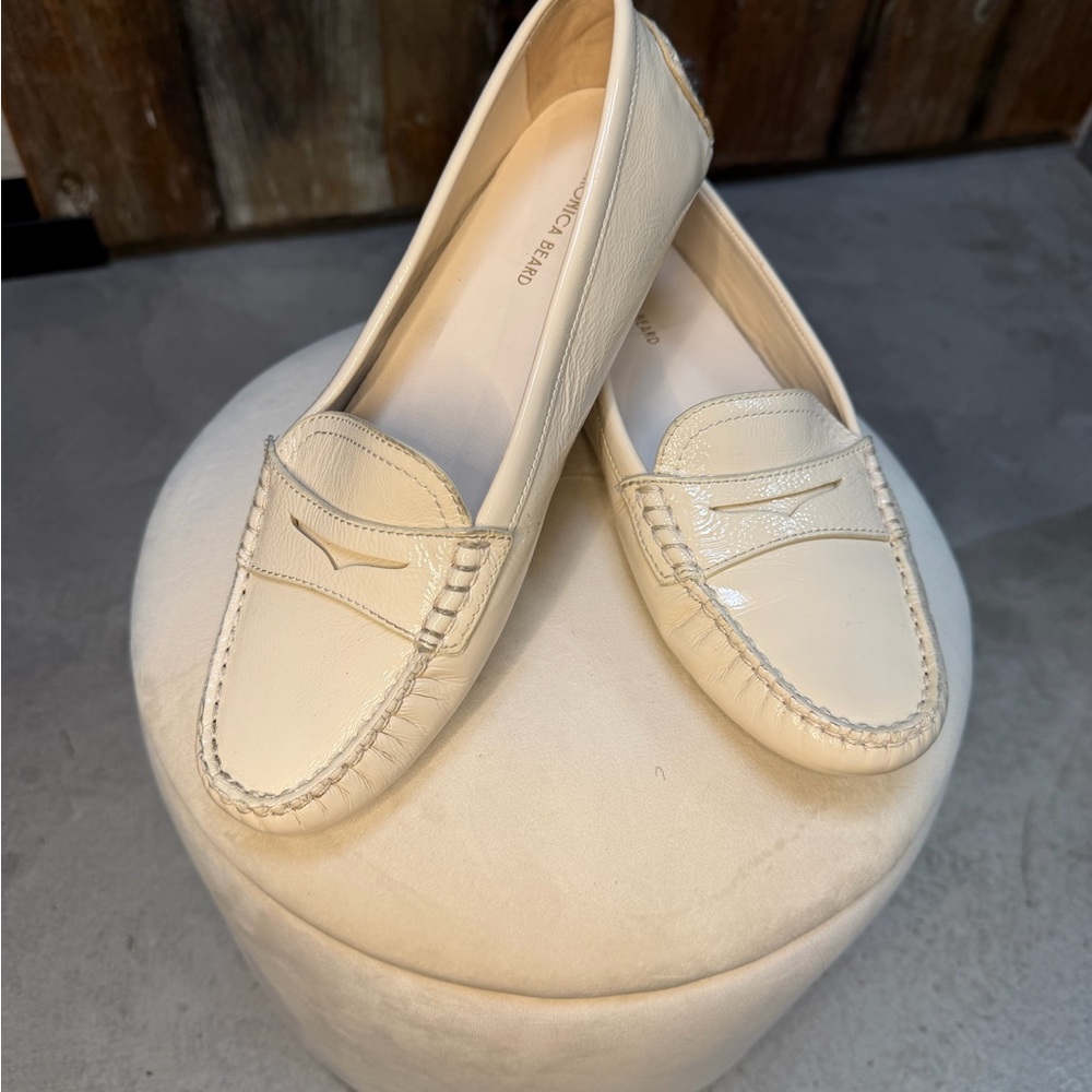 Veronica Beard Jia Leather Driving Loafers Cream Size 8